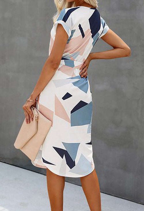 Short Sleeve Waist Tie Dress