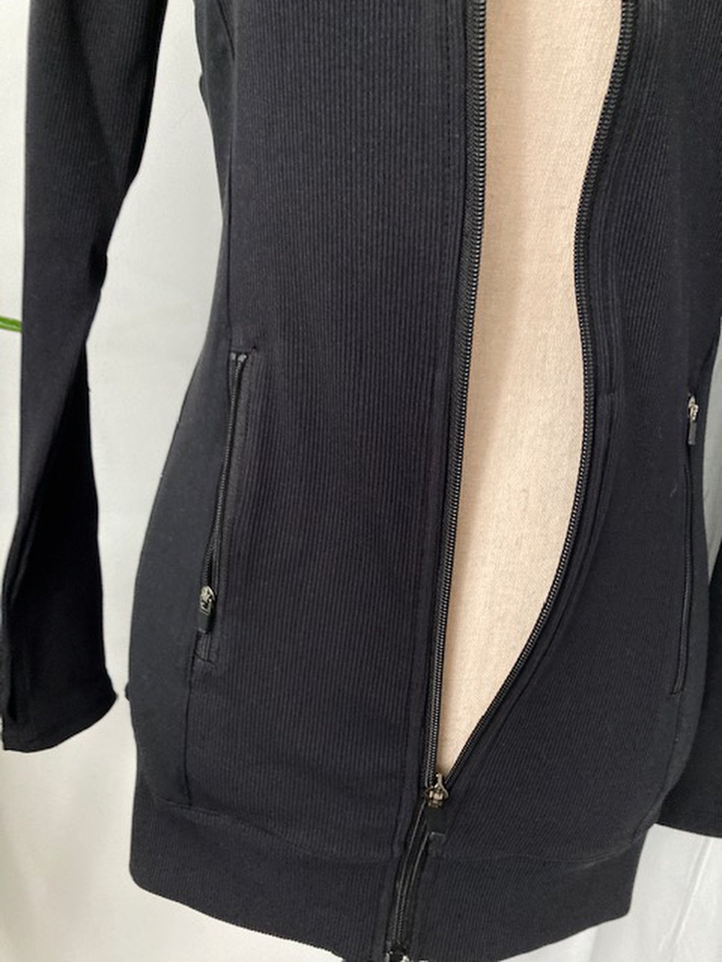 Ribbed & Smooth Zip-Up Longline Jacket