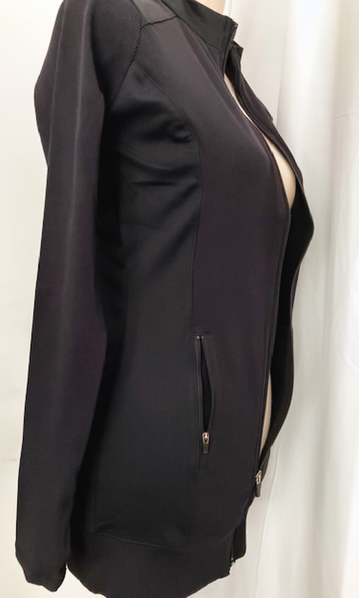 Ribbed & Smooth Zip-Up Longline Jacket