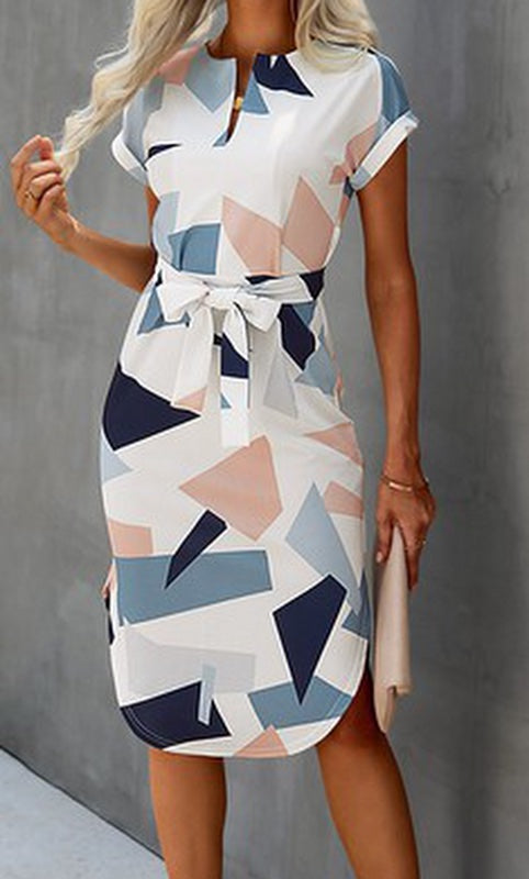 Short Sleeve Waist Tie Dress