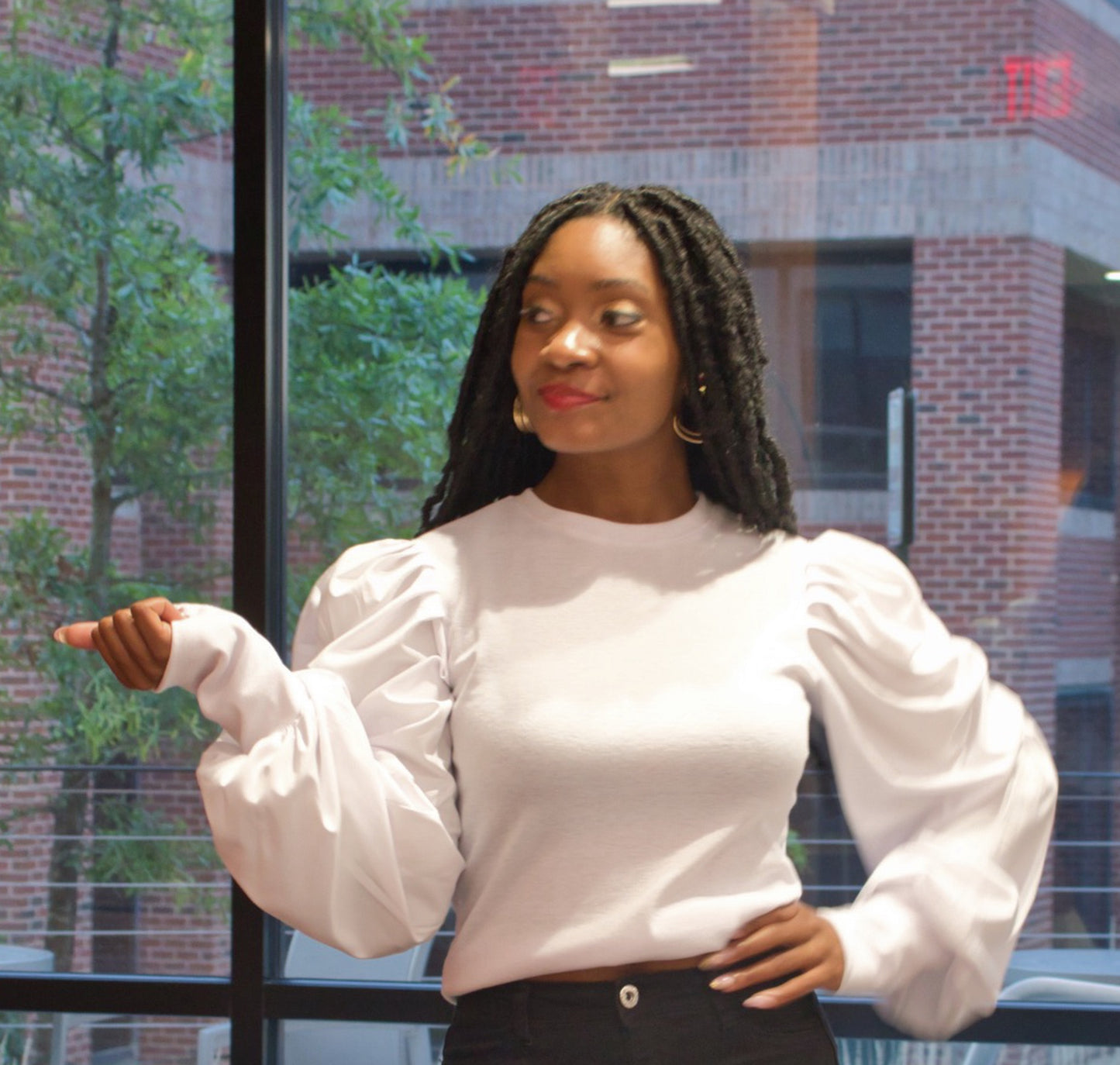 Puff Sleeve Retro Top-White