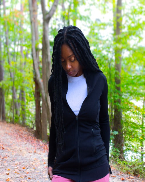 Ribbed & Smooth Zip-Up Longline Jacket