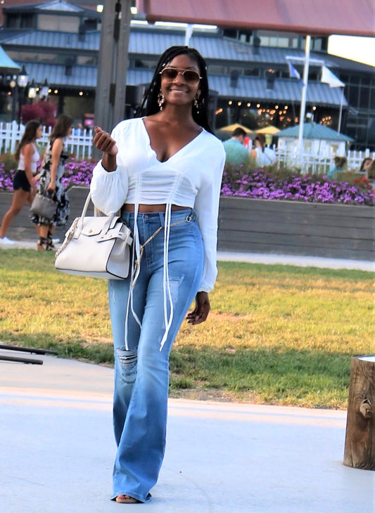 V-Neck Lantern Crop Top